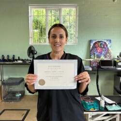 Student achieving her platinum course at a dog grooming school Kidderminster